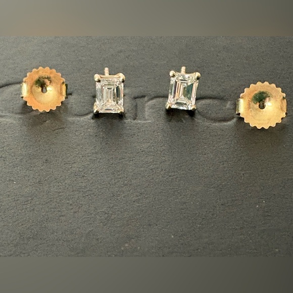 Quince 14k Gold Lab Grown Diamond Emerald Solitaire Studs - Picture 3 of 16